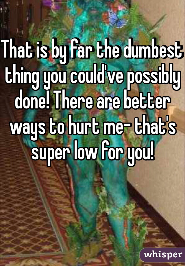 That is by far the dumbest thing you could've possibly done! There are better ways to hurt me- that's super low for you! 