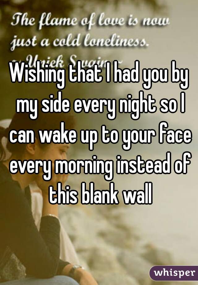 Wishing that I had you by my side every night so I can wake up to your face every morning instead of this blank wall
