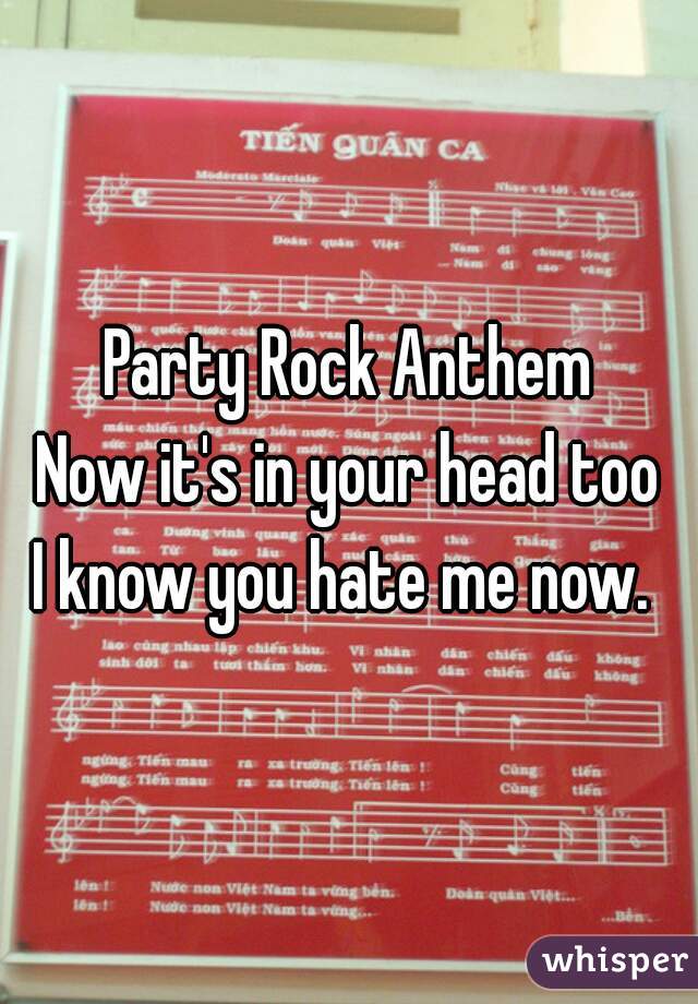 Party Rock Anthem

Now it's in your head too

I know you hate me now. 
