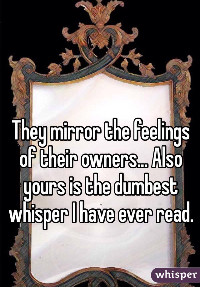 They mirror the feelings of their owners... Also yours is the dumbest whisper I have ever read. 