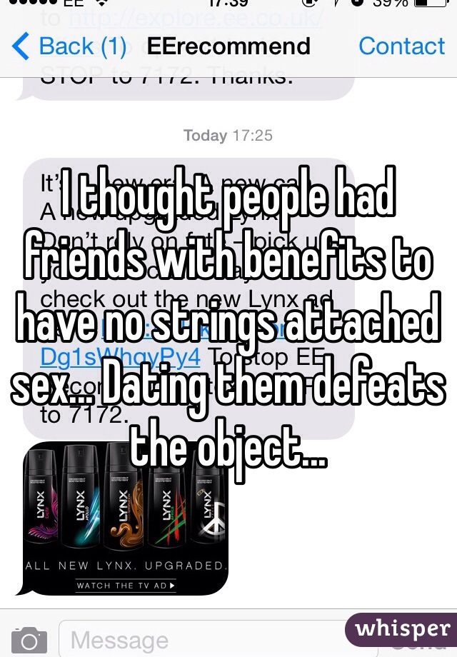 I thought people had friends with benefits to have no strings attached sex... Dating them defeats the object... 