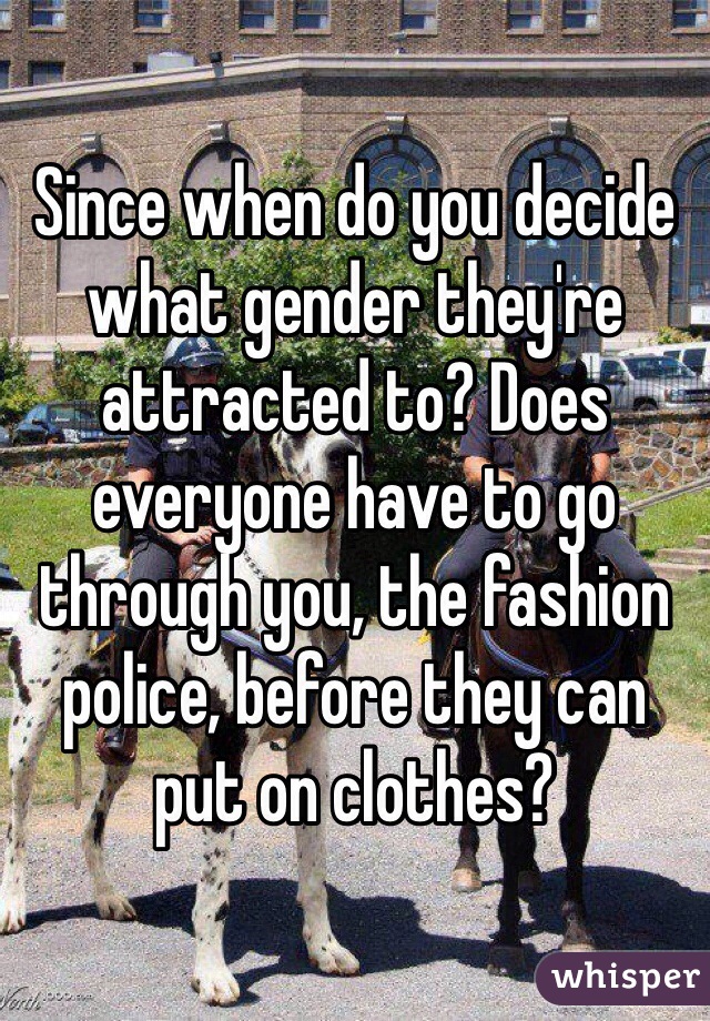 Since when do you decide what gender they're attracted to? Does everyone have to go through you, the fashion police, before they can put on clothes?