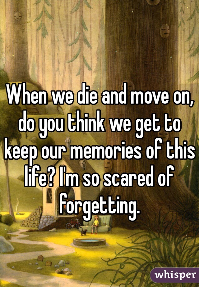 When we die and move on, do you think we get to keep our memories of this life? I'm so scared of forgetting.