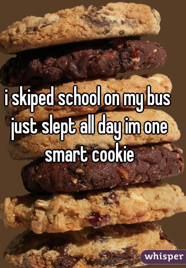 i skiped school on my bus just slept all day im one smart cookie