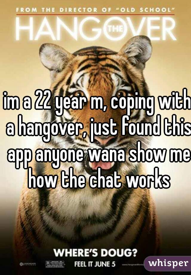 im a 22 year m, coping with a hangover, just found this app anyone wana show me how the chat works