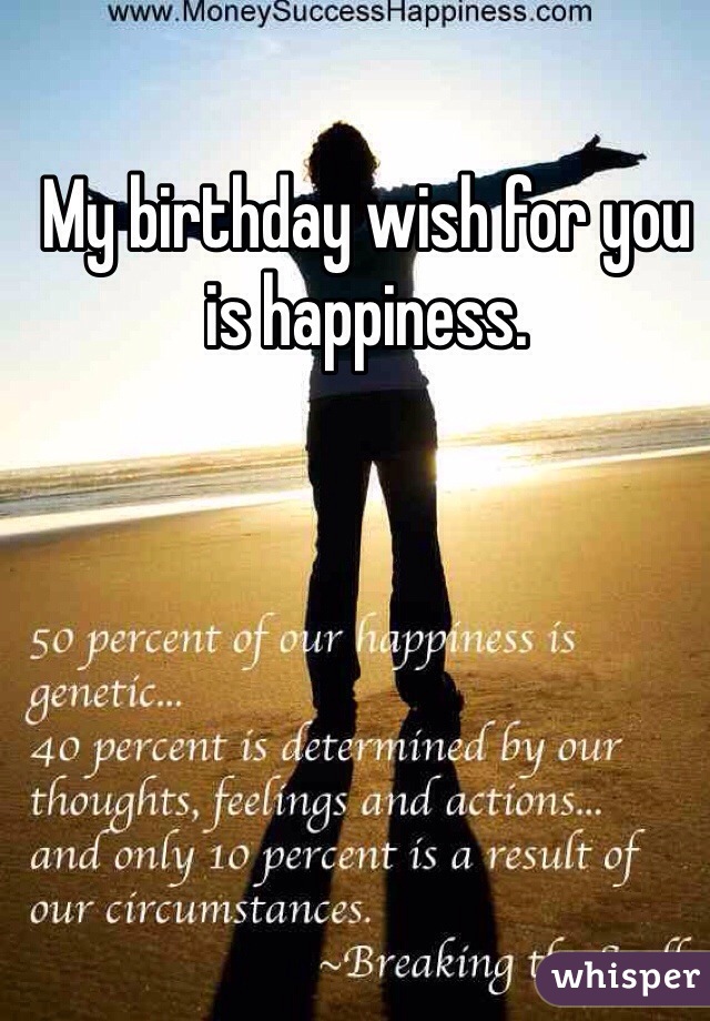 My birthday wish for you is happiness. 