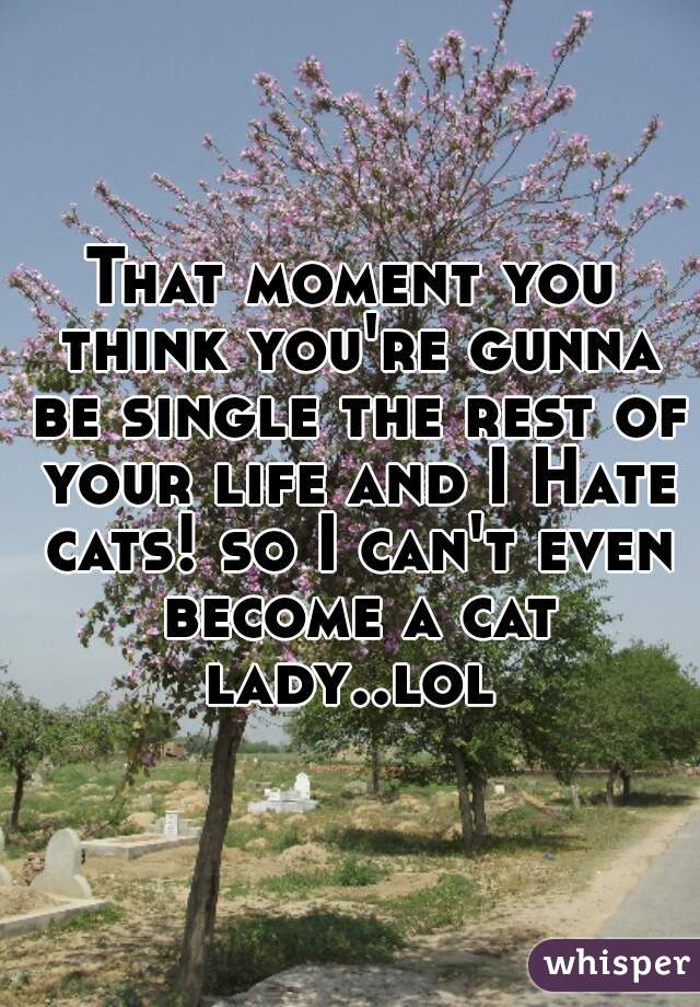 That moment you think you're gunna be single the rest of your life and I Hate cats! so I can't even become a cat lady..lol 