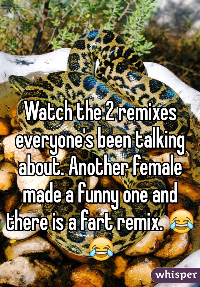 Watch the 2 remixes everyone's been talking about. Another female made a funny one and there is a fart remix. 😂😂