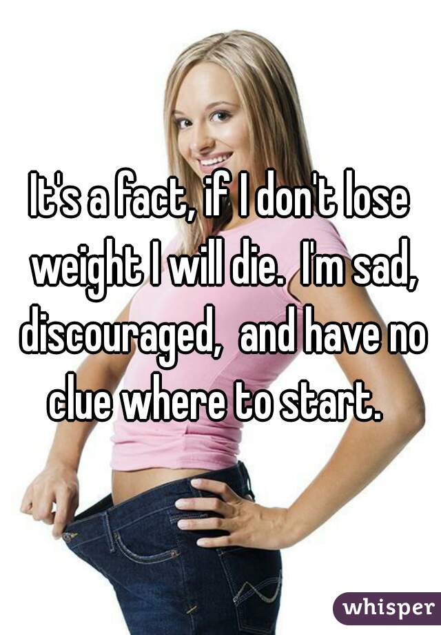It's a fact, if I don't lose weight I will die.  I'm sad, discouraged,  and have no clue where to start.  