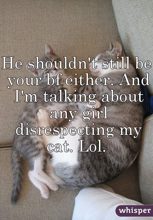 He shouldn't still be your bf either. And I'm talking about any girl disrespecting my cat. Lol. 