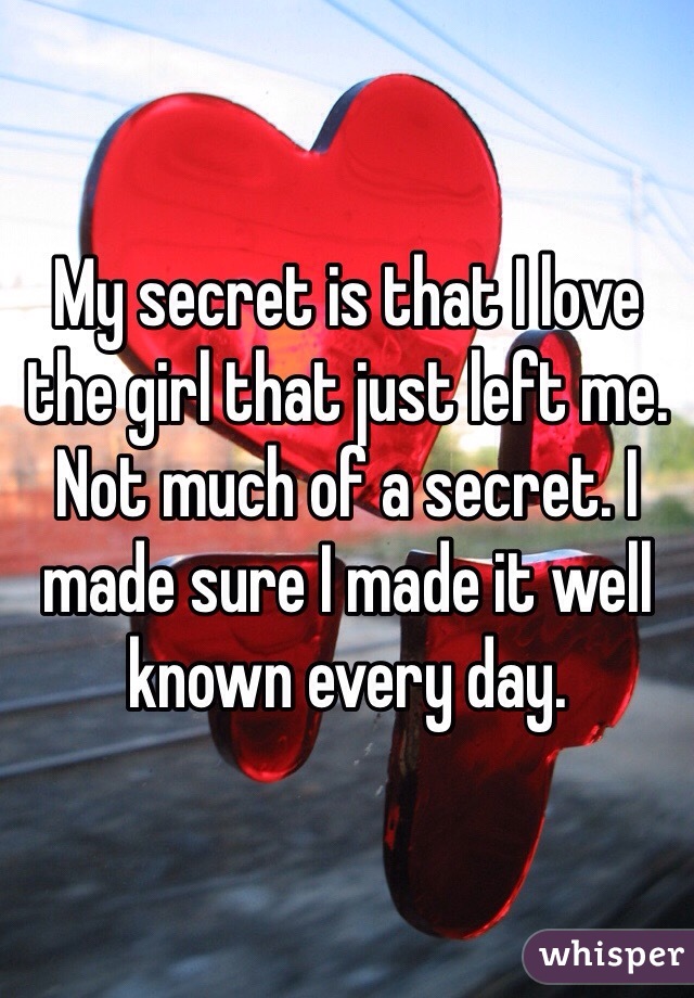 My secret is that I love the girl that just left me. Not much of a secret. I made sure I made it well known every day.