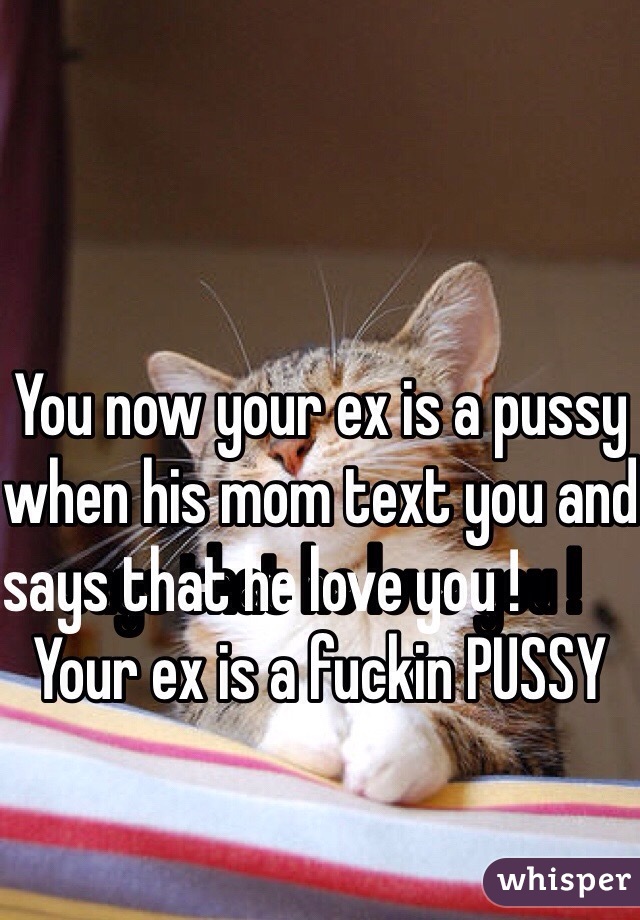 You now your ex is a pussy when his mom text you and says that he love you !             
Your ex is a fuckin PUSSY
