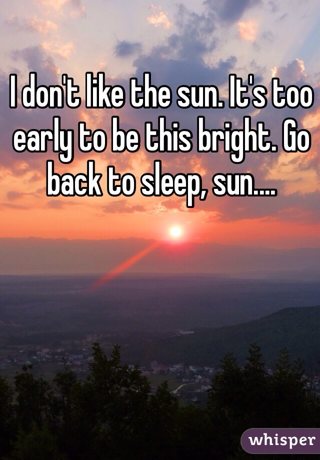 I don't like the sun. It's too early to be this bright. Go back to sleep, sun.... 