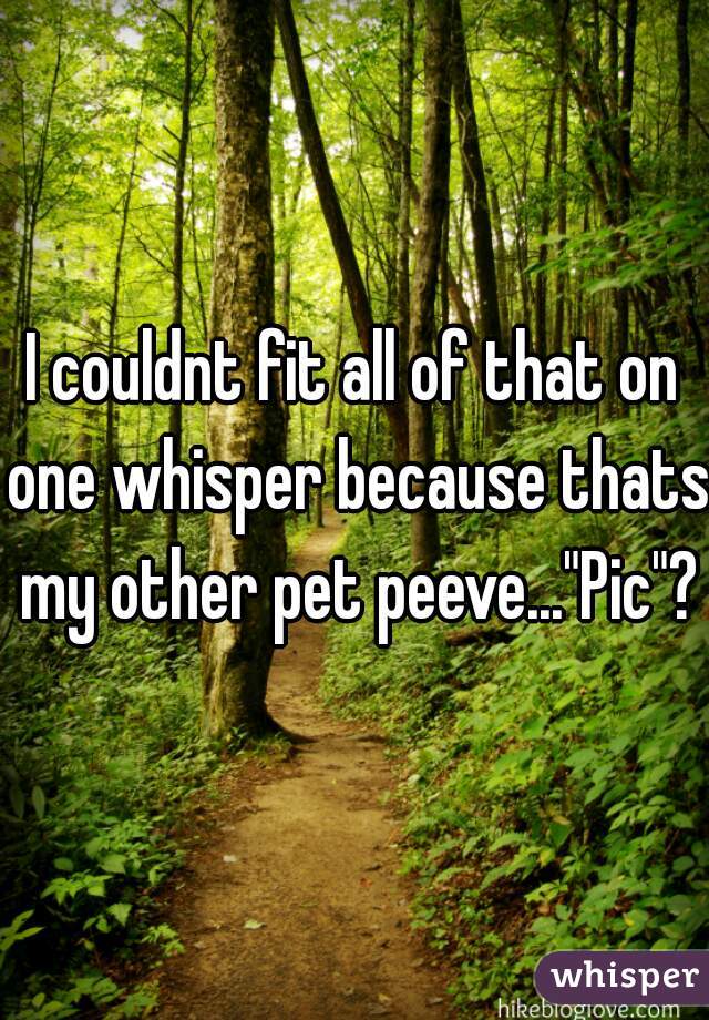 I couldnt fit all of that on one whisper because thats my other pet peeve..."Pic"?