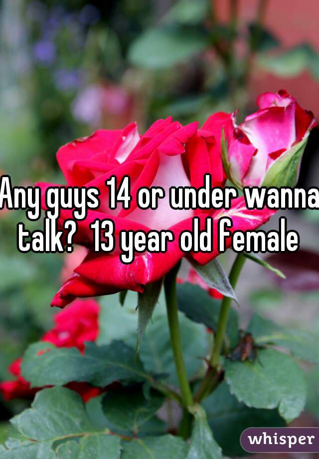 Any guys 14 or under wanna talk?  13 year old female 
