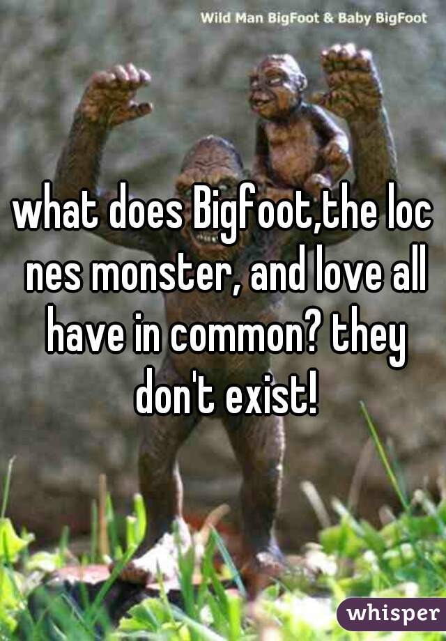 what does Bigfoot,the loc nes monster, and love all have in common? they don't exist!