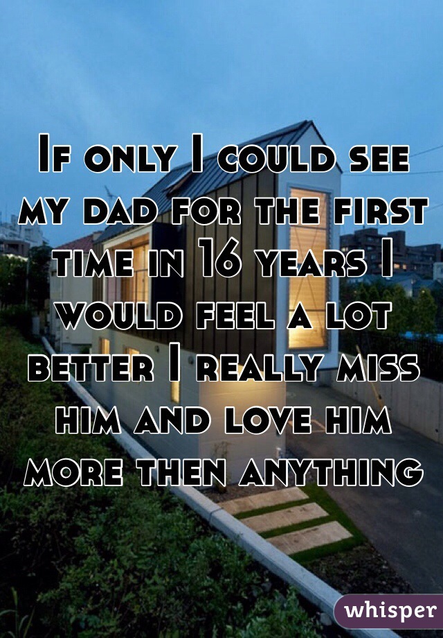 If only I could see my dad for the first time in 16 years I would feel a lot better I really miss him and love him more then anything 