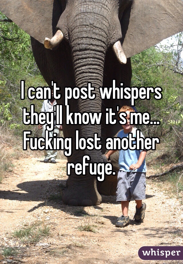 I can't post whispers they'll know it's me... Fucking lost another refuge.