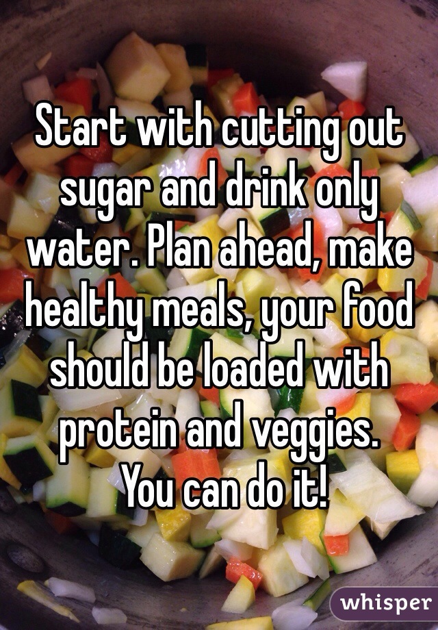 Start with cutting out sugar and drink only water. Plan ahead, make healthy meals, your food should be loaded with protein and veggies. 
 You can do it!