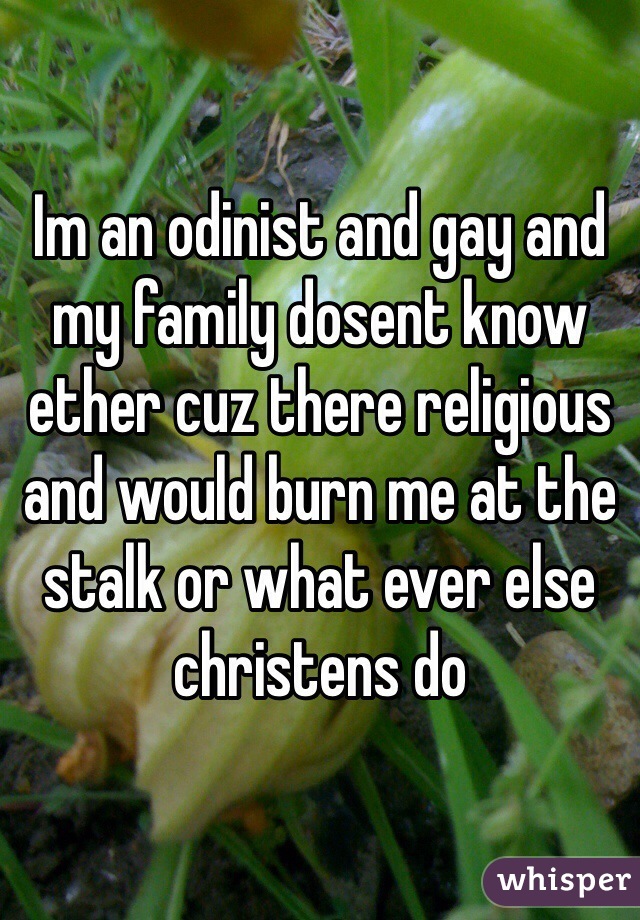 Im an odinist and gay and my family dosent know ether cuz there religious and would burn me at the stalk or what ever else christens do 