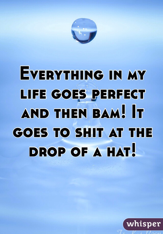 Everything in my life goes perfect and then bam! It goes to shit at the drop of a hat! 