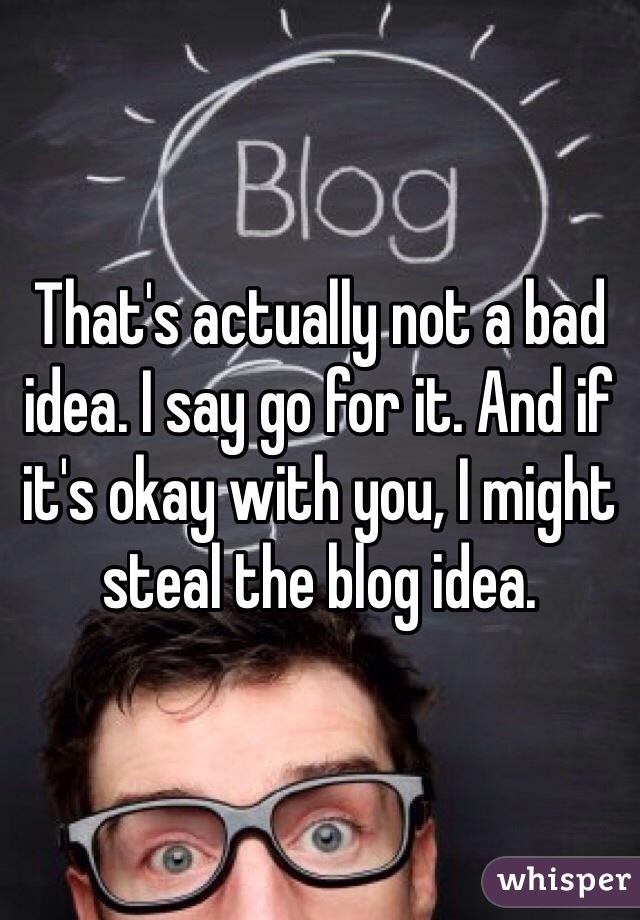 That's actually not a bad idea. I say go for it. And if it's okay with you, I might steal the blog idea.