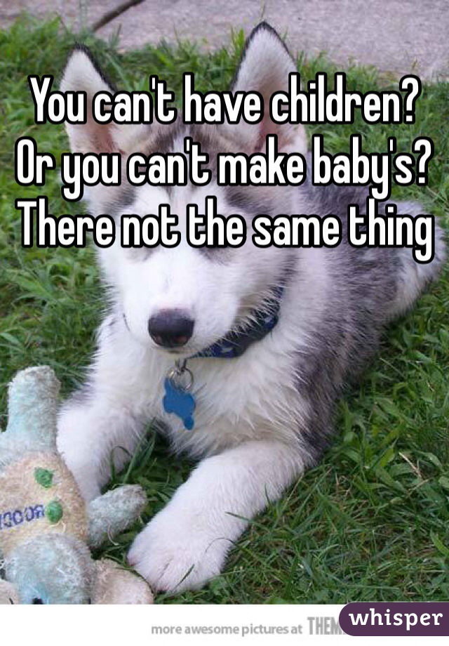 You can't have children? 
Or you can't make baby's? 
There not the same thing 