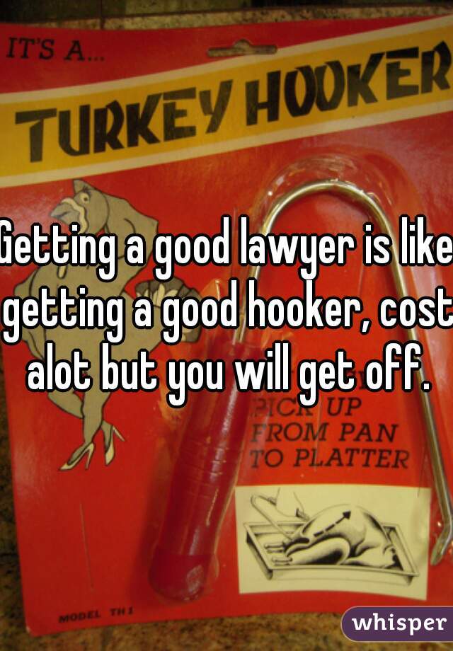 Getting a good lawyer is like getting a good hooker, cost alot but you will get off.