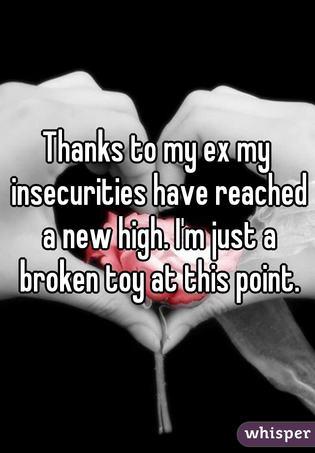 Thanks to my ex my insecurities have reached a new high. I'm just a broken toy at this point.