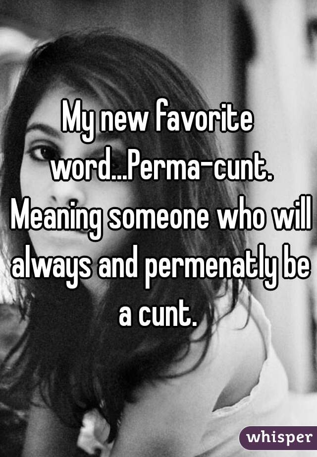 My new favorite word...Perma-cunt. Meaning someone who will always and permenatly be a cunt. 