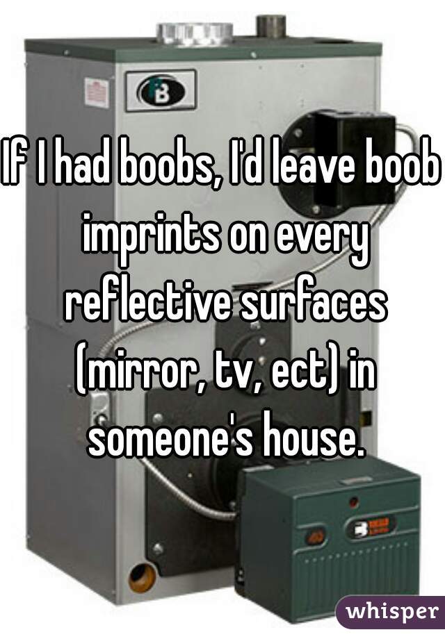If I had boobs, I'd leave boob imprints on every reflective surfaces (mirror, tv, ect) in someone's house.