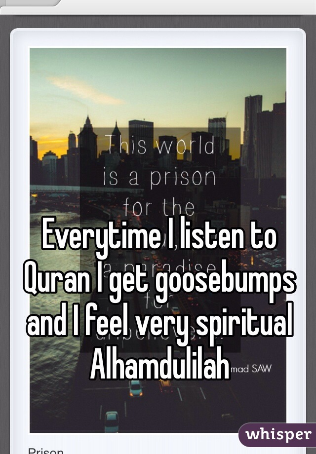 Everytime I listen to Quran I get goosebumps and I feel very spiritual Alhamdulilah 