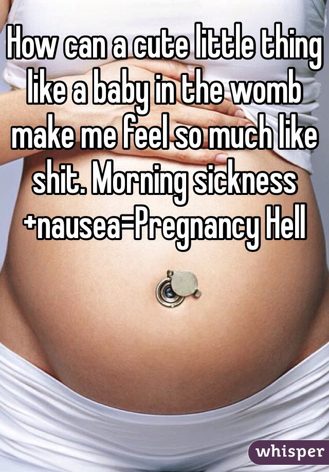 How can a cute little thing like a baby in the womb make me feel so much like shit. Morning sickness+nausea=Pregnancy Hell