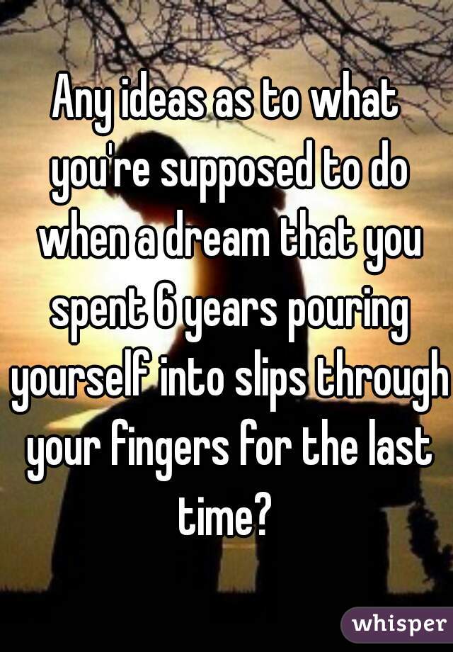 Any ideas as to what you're supposed to do when a dream that you spent 6 years pouring yourself into slips through your fingers for the last time? 