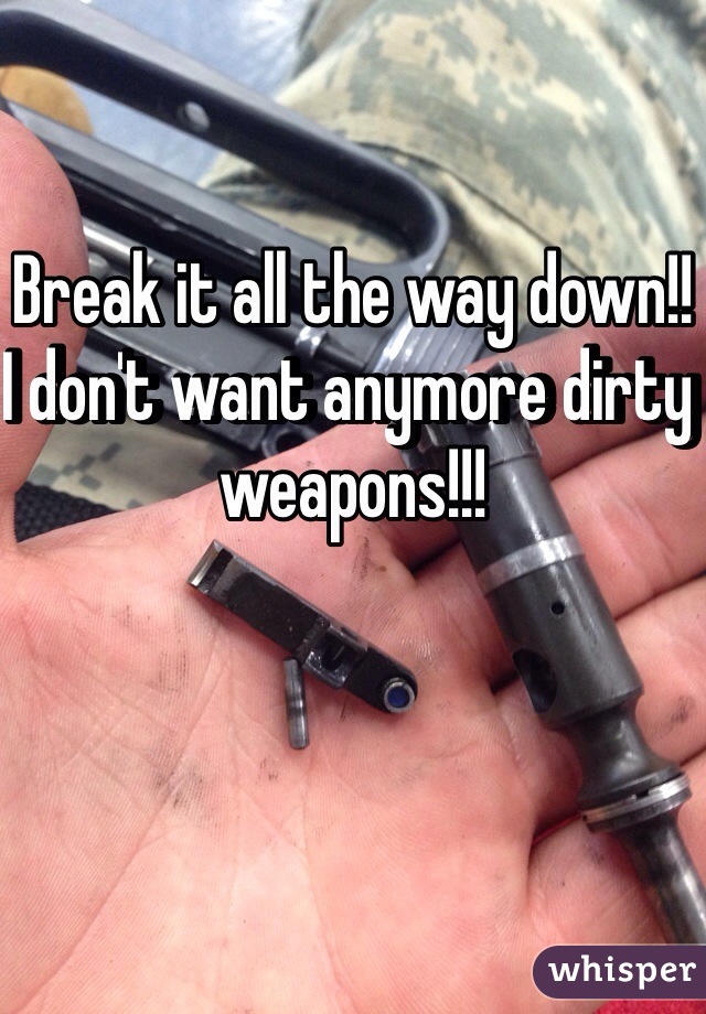 Break it all the way down!! I don't want anymore dirty weapons!!!