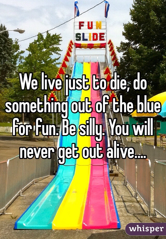 We live just to die, do something out of the blue for fun. Be silly. You will never get out alive....