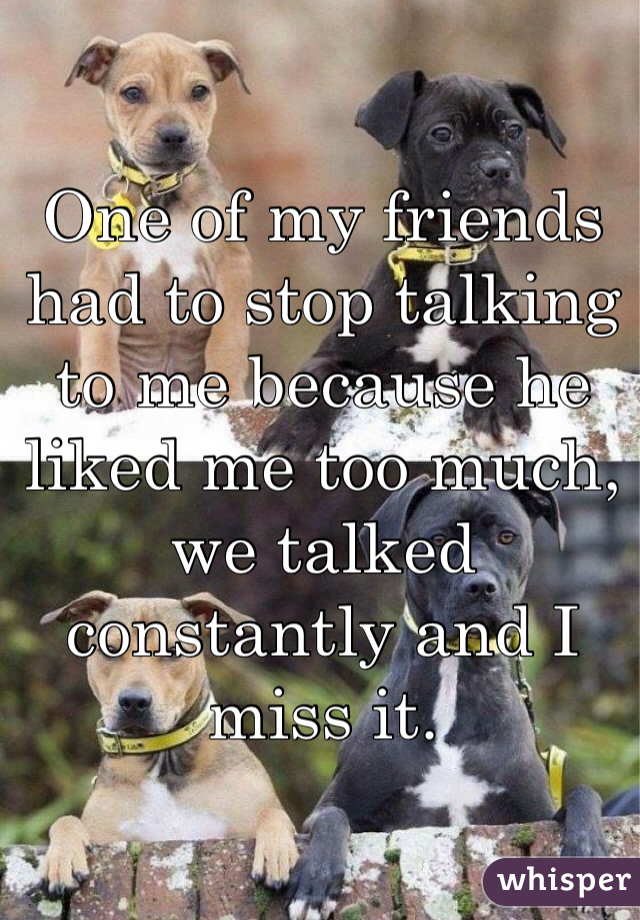 One of my friends had to stop talking to me because he liked me too much, we talked constantly and I miss it. 