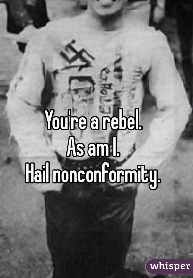 You're a rebel.
As am I.
Hail nonconformity.