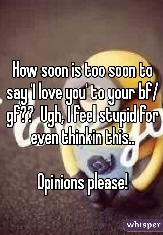 How soon is too soon to say 'I love you' to your bf/gf??  Ugh, I feel stupid for even thinkin this..

Opinions please! 
