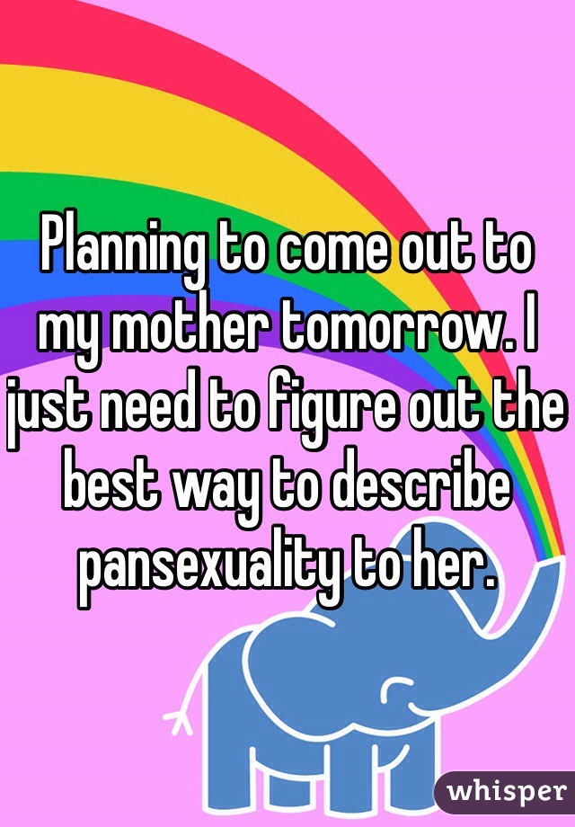 Planning to come out to my mother tomorrow. I just need to figure out the best way to describe pansexuality to her.