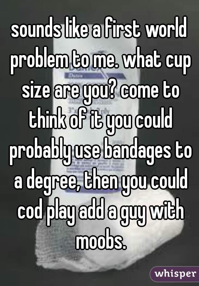 sounds like a first world problem to me. what cup size are you? come to think of it you could probably use bandages to a degree, then you could cod play add a guy with moobs.
