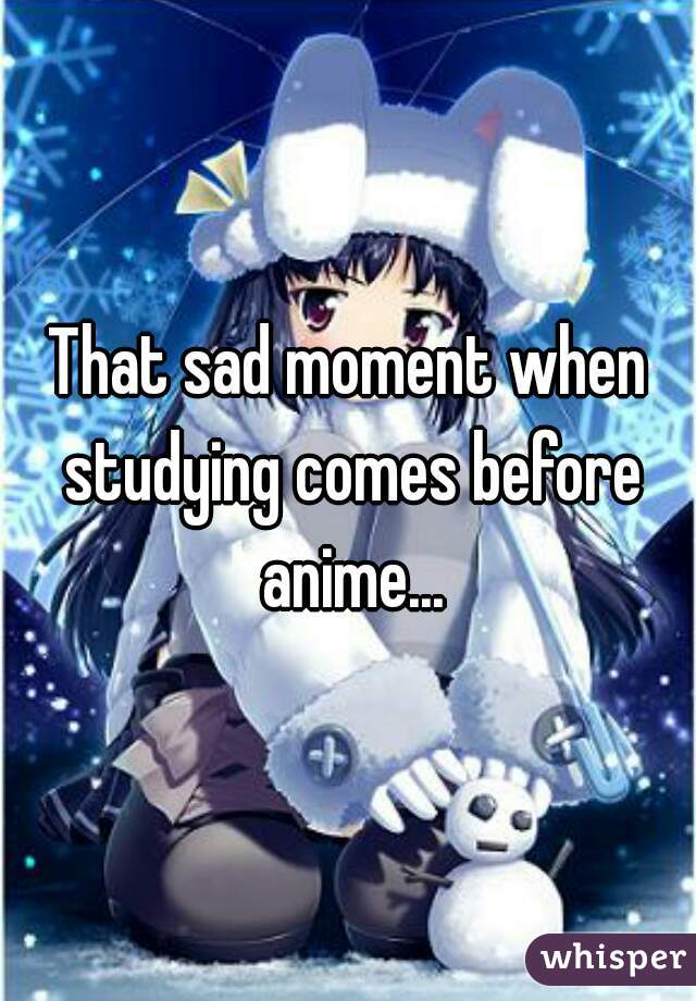 That sad moment when studying comes before anime...