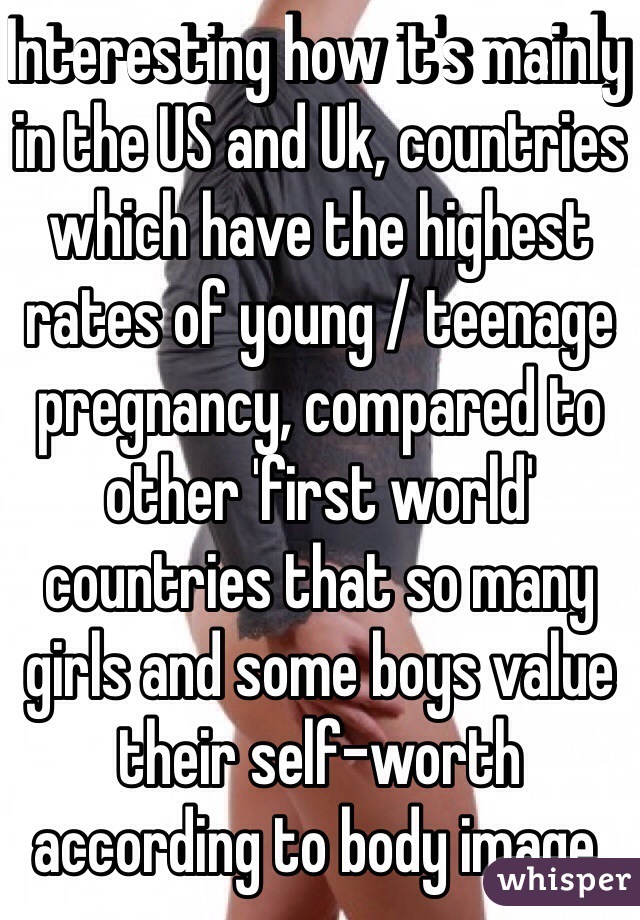 Interesting how it's mainly in the US and Uk, countries which have the highest rates of young / teenage pregnancy, compared to other 'first world' countries that so many girls and some boys value their self-worth according to body image.