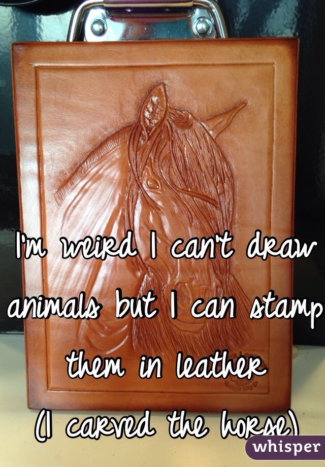 I'm weird I can't draw animals but I can stamp them in leather
(I carved the horse)