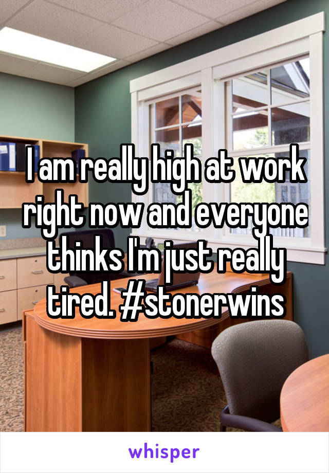 I am really high at work right now and everyone thinks I'm just really tired. #stonerwins