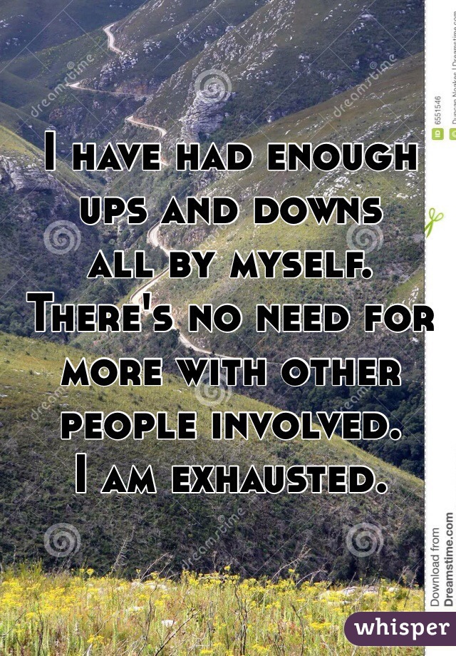 I have had enough ups and downs 
all by myself.
There's no need for more with other people involved.
I am exhausted.