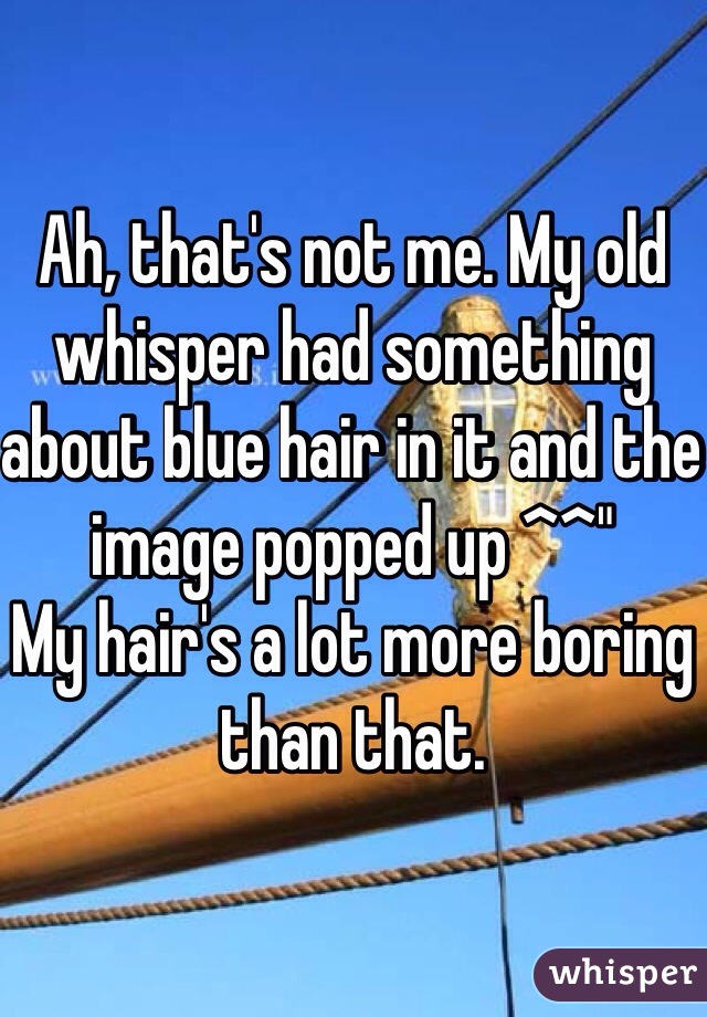 Ah, that's not me. My old whisper had something about blue hair in it and the image popped up ^^"
My hair's a lot more boring than that.