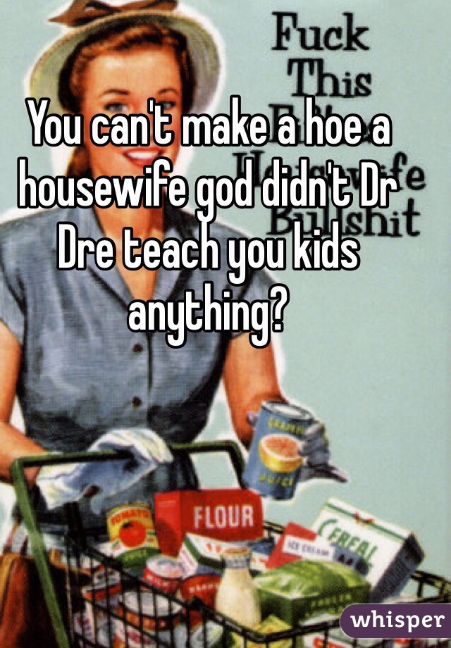 You can't make a hoe a housewife god didn't Dr Dre teach you kids anything? 