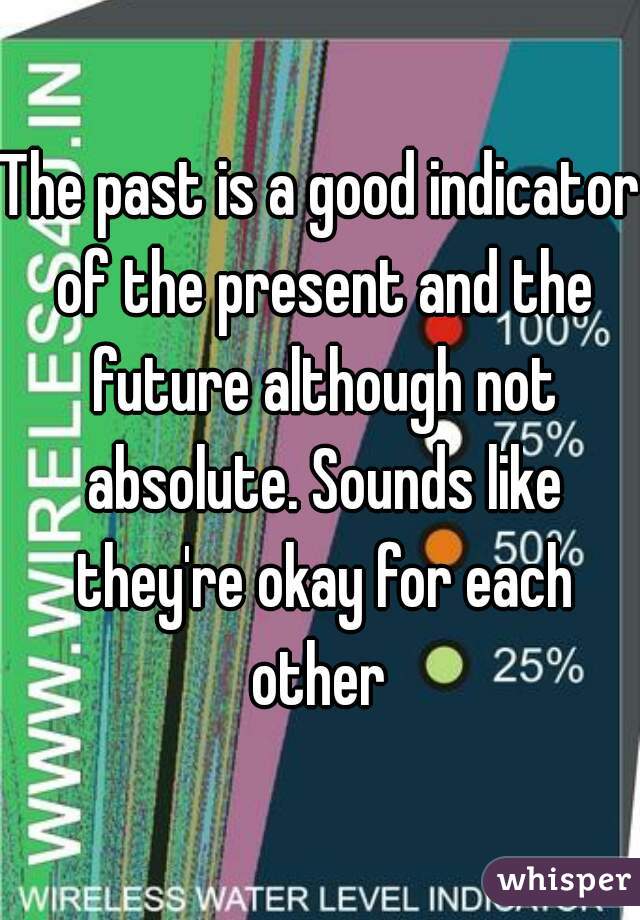 The past is a good indicator of the present and the future although not absolute. Sounds like they're okay for each other 