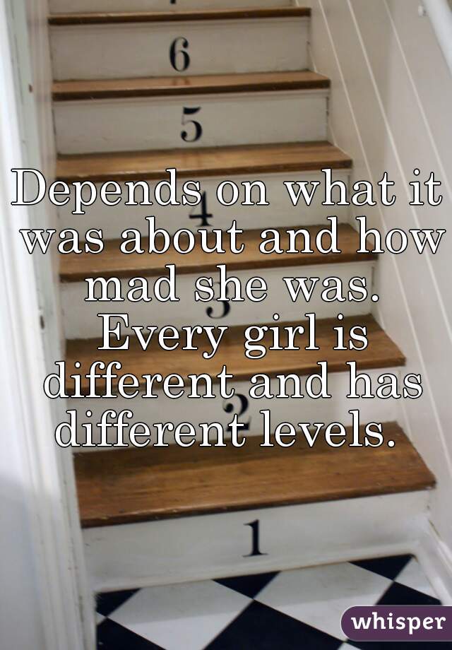 Depends on what it was about and how mad she was. Every girl is different and has different levels. 
